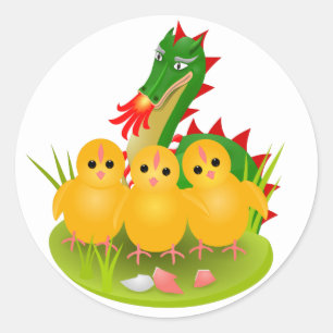 Prettig Pasen van drie kuikens en de Draak van Ber Ronde Sticker