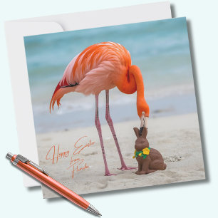 Prettig Pasen vanuit Florida Flamingo op Strand Feestdagenkaart