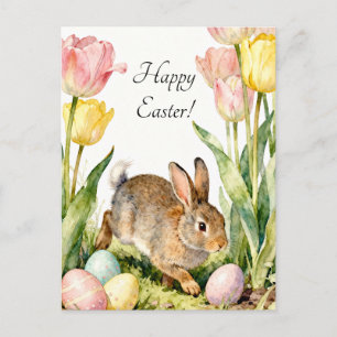 Prettig Pasen Vintage Konijn Eieren & Lente Bloeme Briefkaart