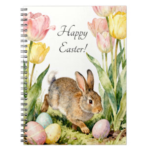 Prettig Pasen Vintage Konijn Eieren & Lente Bloeme Notitieboek