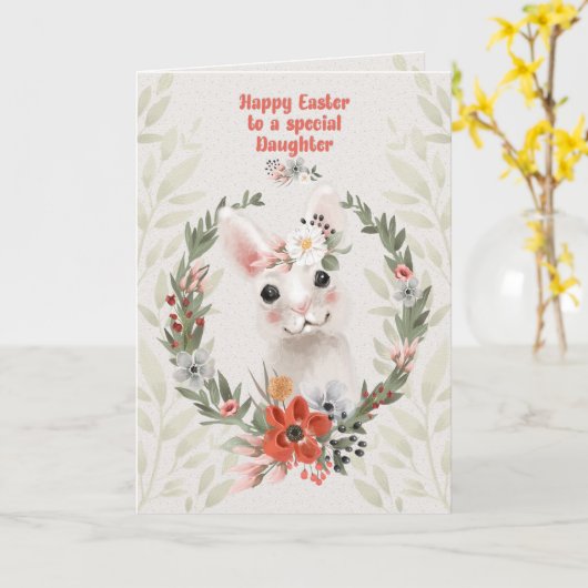 Prettig Pasen voor dochter Schattige konijn en blo Kaart (Gele Bloem)