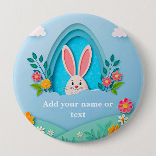 Prettig Pasen Whimsical Paashaas en Bloemen Ronde Button 4,0 Cm