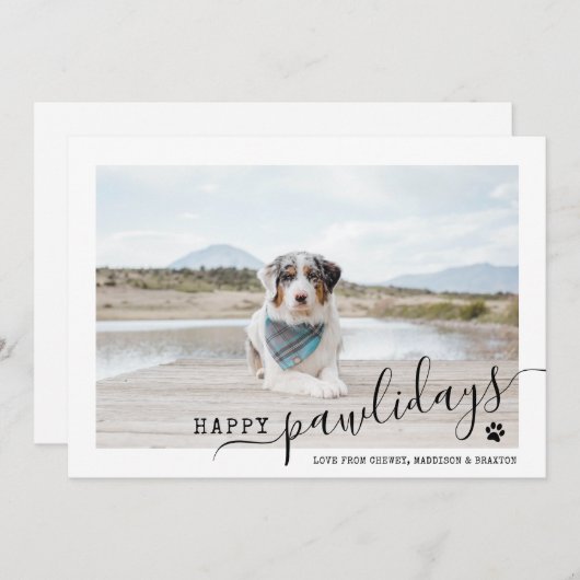 Prettig Pawlidays Honden Foto Moderne Witte Kerstm Feestdagenkaart (Voorkant / Achterkant)