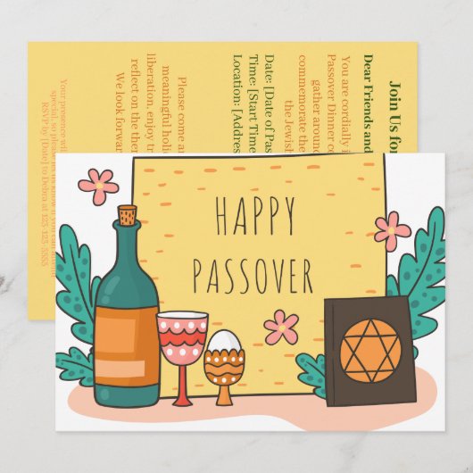 Prettig Pesach| Mooi Seder Pesach uitnodiging (Voorkant / Achterkant)