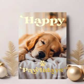 Prettig Poesfeest Hond Dier Kerstmis Modern Retro Folie Feestdagenkaart