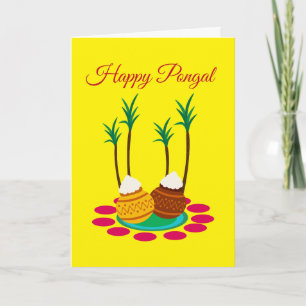 Prettig Pongal, met een pot rijst en planten kaart