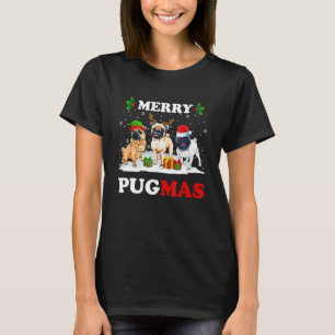 Prettig Pugmas Kerstman Elf Rendier Pug Honden Ker T-shirt