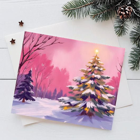 Prettig roze Kerstmis | Watercolor Kerstkaart
