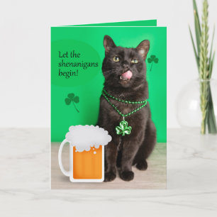 Prettig St. Patrick's Dag Grappige Kat Met Bier Feestdagen Kaart