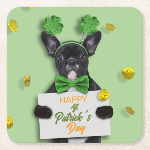 Prettig St. Patrick's Dag Klaver Schattige Franse Vierkante Kartonnen Onderzetter