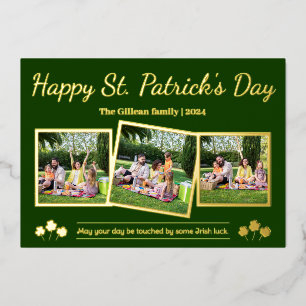 Prettig St. Patrick's dag Shamrocks familie 3 foto Folie Feestdagenkaart