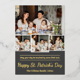Prettig St. Patrick's dag Shamrocks gezinsfoto Folie Feestdagenkaart