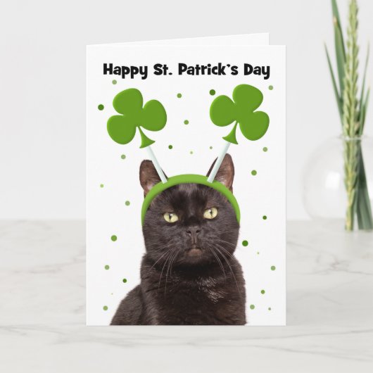 Prettig St. Patrick's Dag Zwarte Kat in Shamrocks Feestdagen Kaart (Voorkant)