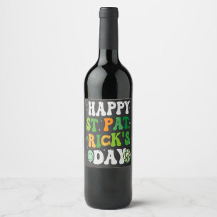 Prettig St Patrick's Day Groovy Retro Disco Bal Wijn Etiket