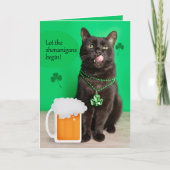 Prettig St. Patricksdag Grappige Kat Met Bier Feestdagen Kaart (Voorkant)
