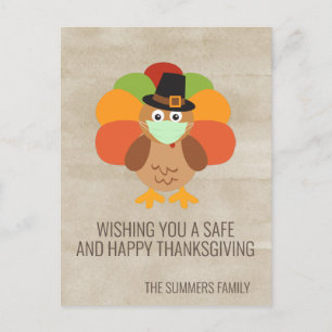 Prettig Thanksgiving 2020 Kalkoen met Mondkapje Briefkaart