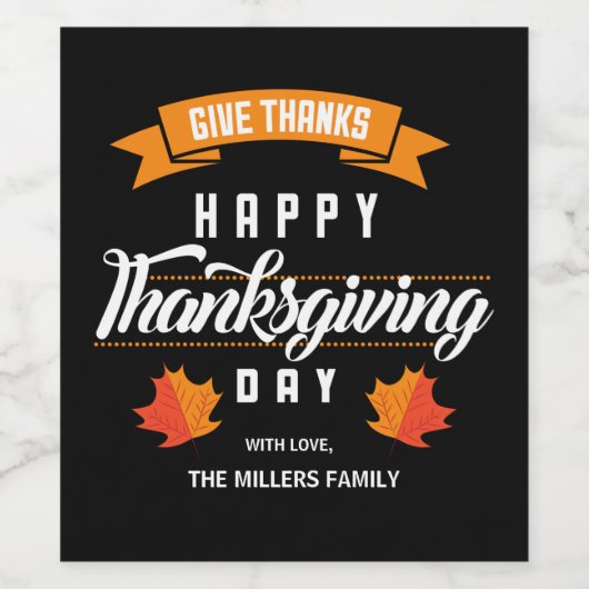 Prettig Thanksgiving! Aangepaste Familie Wijn Etiket (Enkel label)