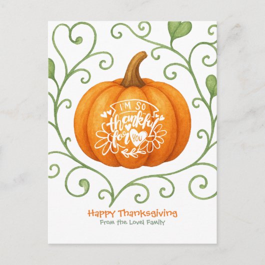 Prettig Thanksgiving Dankbare Scroll Pumpkin  Briefkaart (Voorkant)