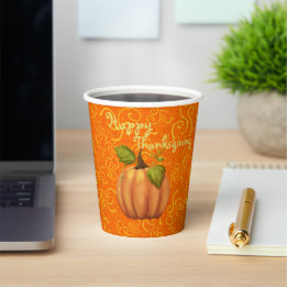 Prettig Thanksgiving Draai Oranje Geel Papieren Bekers