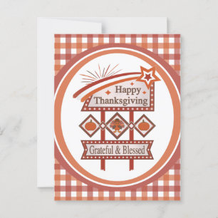 Prettig Thanksgiving Erkentelijk & Gezegend Retro Briefkaart