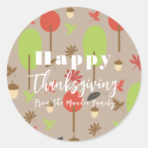 Prettig Thanksgiving Herfst Natuur Patroon Ronde Sticker