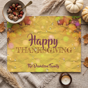 Prettig Thanksgiving Herfstbladeren En Regendruppe Feestdagenkaart
