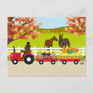 Prettig Thanksgiving Labradors en Tractor Briefkaart