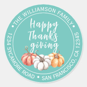 Prettig Thanksgiving Licht Turquoise Retouradres Ronde Sticker