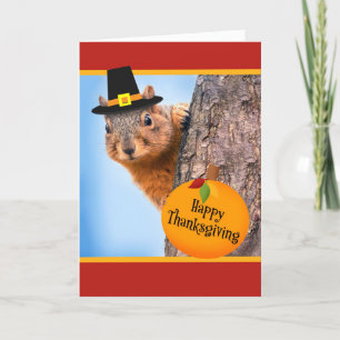 Prettig Thanksgiving Lieve Eekhoorn in Hoed Feestdagen Kaart