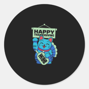 Prettig Thanksgiving Maneki Neko Lucky Cat Japans Ronde Sticker