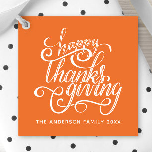 Prettig Thanksgiving Modern Schrift Oogst Oranje Bedankjes Labels