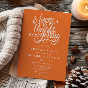 Prettig Thanksgiving Modern Script Oranje Diner Kaart