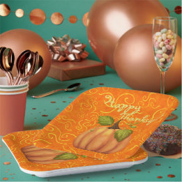 Prettig Thanksgiving Oranje en Gele Draaikolken Vi Papieren Bordje