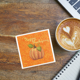 Prettig Thanksgiving Oranje en Gele Wervelingen Servet