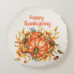 Prettig Thanksgiving Oranje Pompoenen Herfstblader Rond Kussen