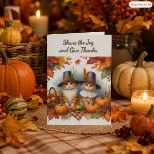 Prettig Thanksgiving Schattige Pelgrimkatten Vakan Feestdagen Kaart