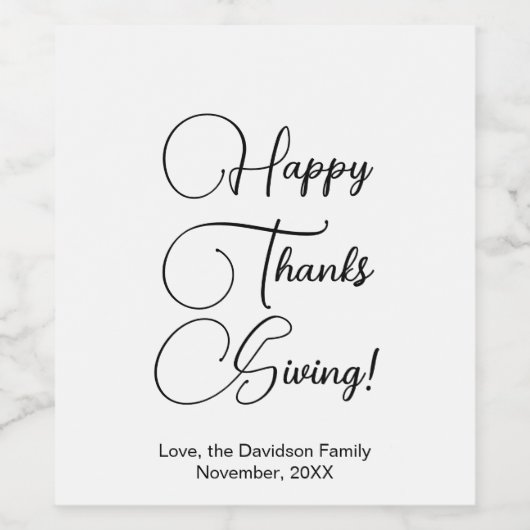 Prettig Thanksgiving zwart aangepast schrift elega Wijn Etiket (Enkel label)