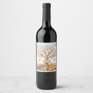 Prettig Tu B'Shevat – Kleurrijke Bloesem & Fruit Wijn Etiket