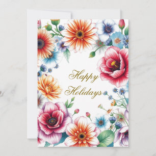 Prettig Vakantie Bloemen Waterverf Vrolijk Kerstfe Feestdagenkaart