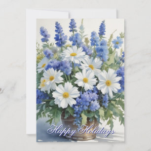 Prettig Vakantie Bloemen Waterverf Vrolijk Kerstfe Feestdagenkaart