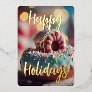 Prettig Vakantie Cute Gingerbread House Donut Folie Feestdagenkaart