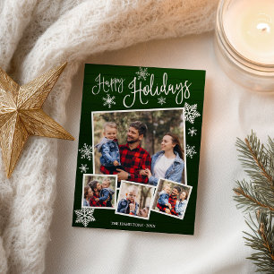 Prettig Vakantie Cute Sneeuwvlok Rustic 4 Foto's Briefkaart