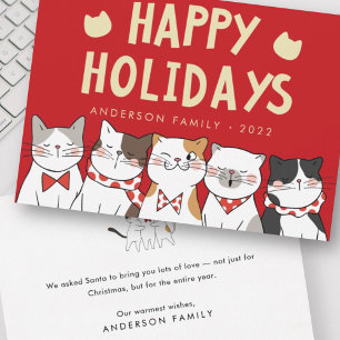 Prettig Vakantie Feestelijke Moppige Katten Kerstl Feestdagenkaart
