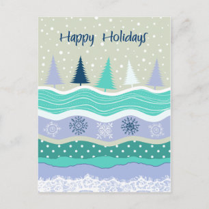 Prettig vakantie fir bomen sneeuwvlokken scrapbook feestdagenkaart