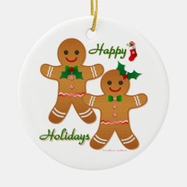 Prettig vakantie Gingerbread Man Jongen Meisje Keramisch Ornament