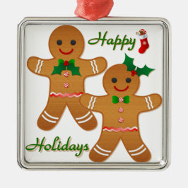 Prettig vakantie Gingerbread Man Jongen Meisje Metalen Ornament