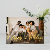 Prettig Vakantie Gold Borstel Schrift Foto Real Folie Feestdagenkaart (Staand Voorkant)