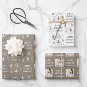 Prettig Vakantie Kerst Foto Taupe Inpakpapier Vel