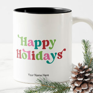 Prettig Vakantie Kerst Typografie Tweekleurige Koffiemok