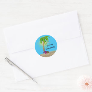 Prettig vakantie Palmboom in zand Ronde Sticker